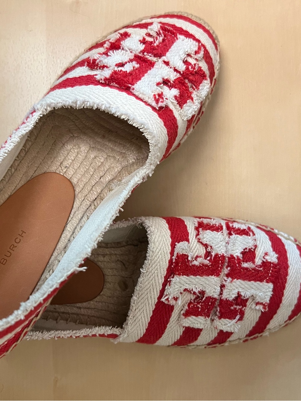 NWT Tory Burch Red and White Woven Logo Espadrilles